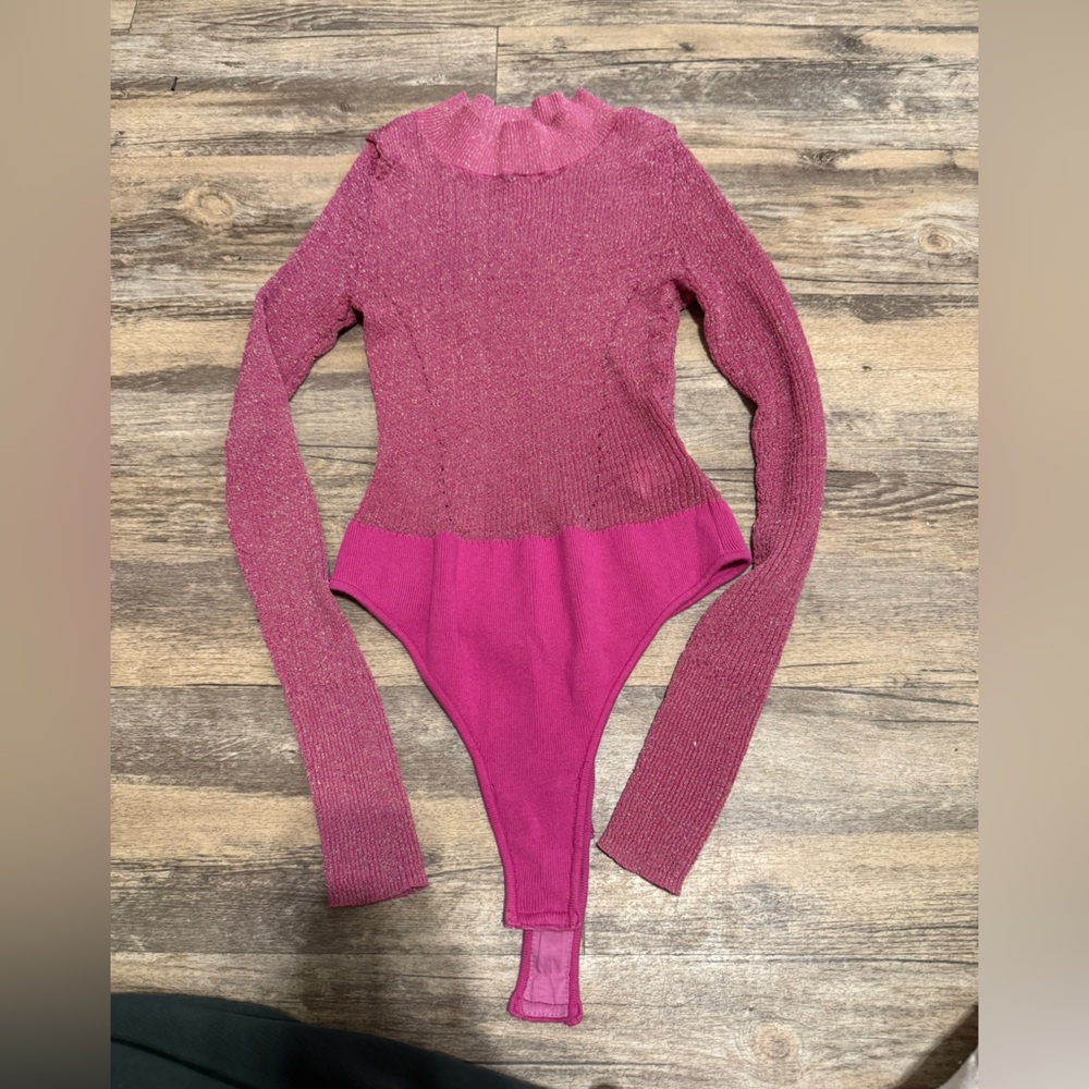 Free People Two-Tone Pink Cowl Neck Sweater Bodysuit